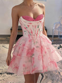 A-line/Princess Straight Cascading Ruffles Short/Mini Homecoming Dresses