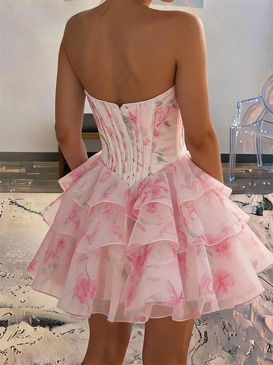 A-line/Princess Straight Cascading Ruffles Short/Mini Homecoming Dresses