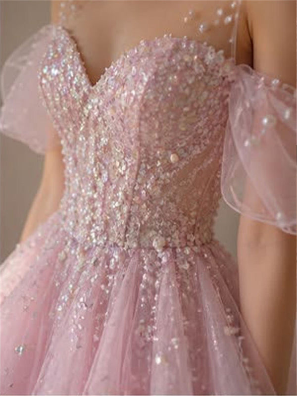 A-line/Princess Illusion Sequin Short/Mini Tulle Homecoming Dresses