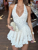 A-line/Princess Halter Ruffles Short/Mini Lace Homecoming Dresses
