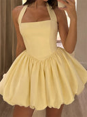 A-line/Princess Halter Pleated Short/Mini Stretch Crepe Homecoming Dresses