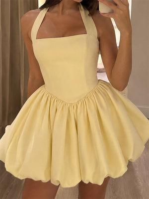 A-line/Princess Halter Pleated Short/Mini Stretch Crepe Homecoming Dresses