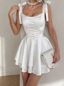 A-line/Princess Straps Ruffles Short/Mini Silk Like Satin Homecoming Dresses