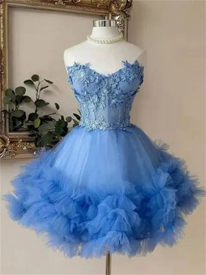 A-line/Princess Sweetheart Appliques Lace Short/Mini Tulle Homecoming Dresses