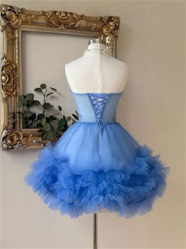 A-line/Princess Sweetheart Appliques Lace Short/Mini Tulle Homecoming Dresses