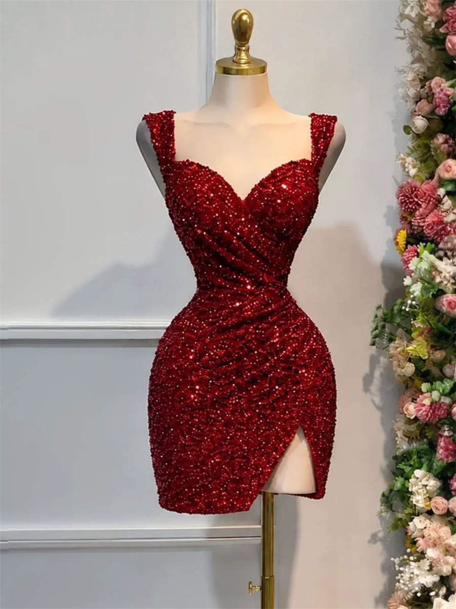 Sheath/Column Straps Pleated Short/Mini Homecoming Dresses