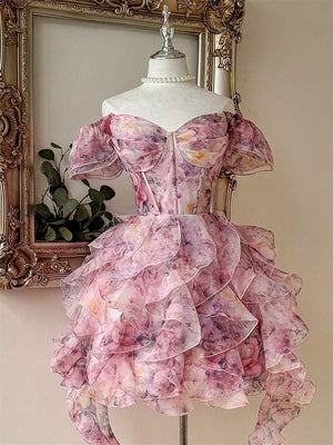 A-line/Princess Off-the-Shoulder Ruffles Short/Mini Homecoming Dresses