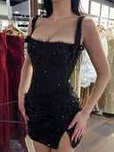 Sheath/Column Straps Appliques Lace Short/Mini Tulle Homecoming Dresses