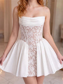 A-line/Princess Straight Lace Short/Mini Stretch Crepe Homecoming Dresses