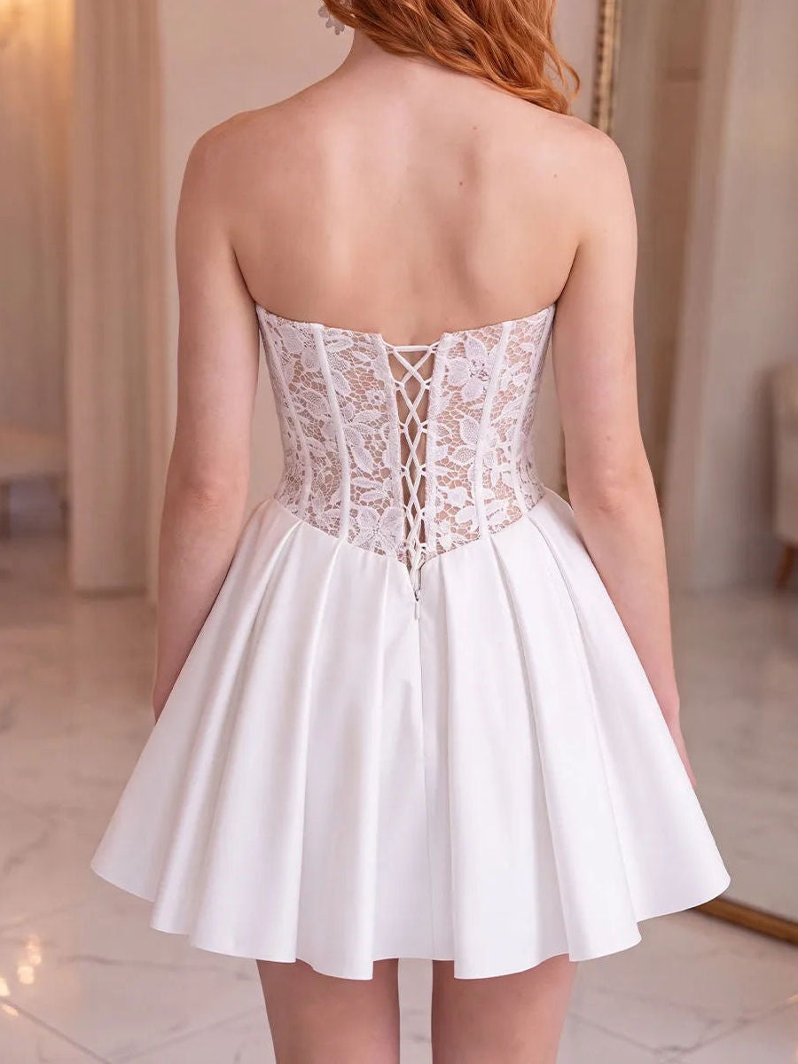 A-line/Princess Straight Lace Short/Mini Stretch Crepe Homecoming Dresses