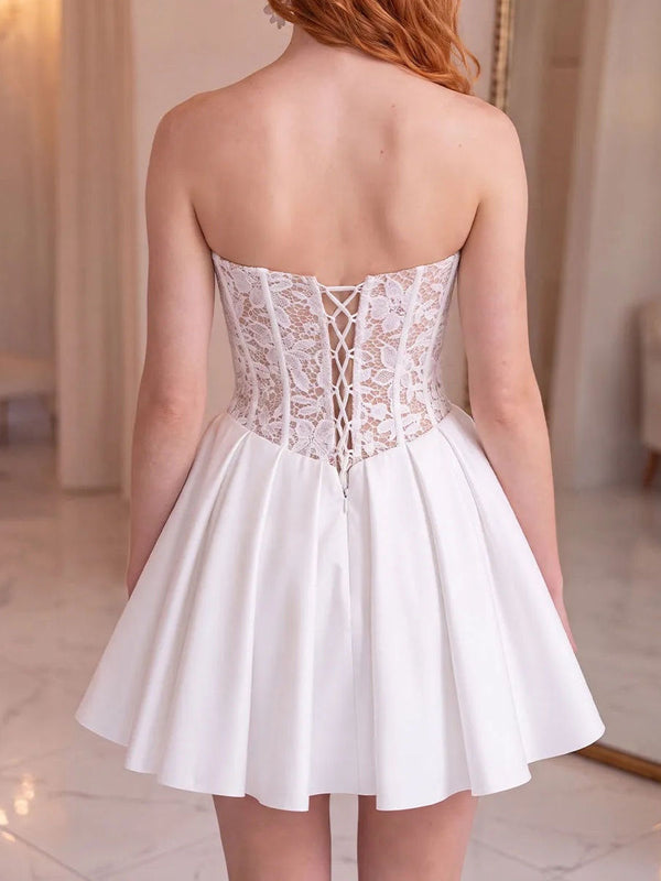 A-line/Princess Straight Lace Short/Mini Stretch Crepe Homecoming Dresses