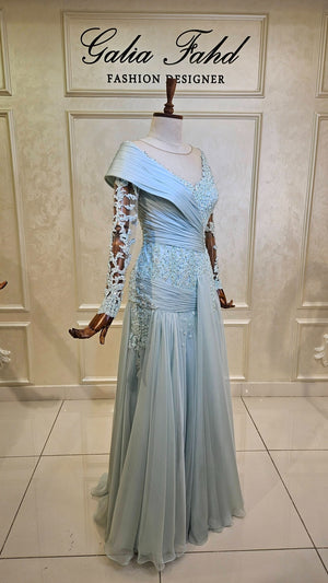 A-line/Princess Illusion Long Sleeves Appliques Lace Floor-Length Chiffon Mother of the Bride Dresses