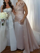 Sheath/Column One-Shoulder Hand-Made Flower Floor-Length Satin Mother of the Bride Dresses