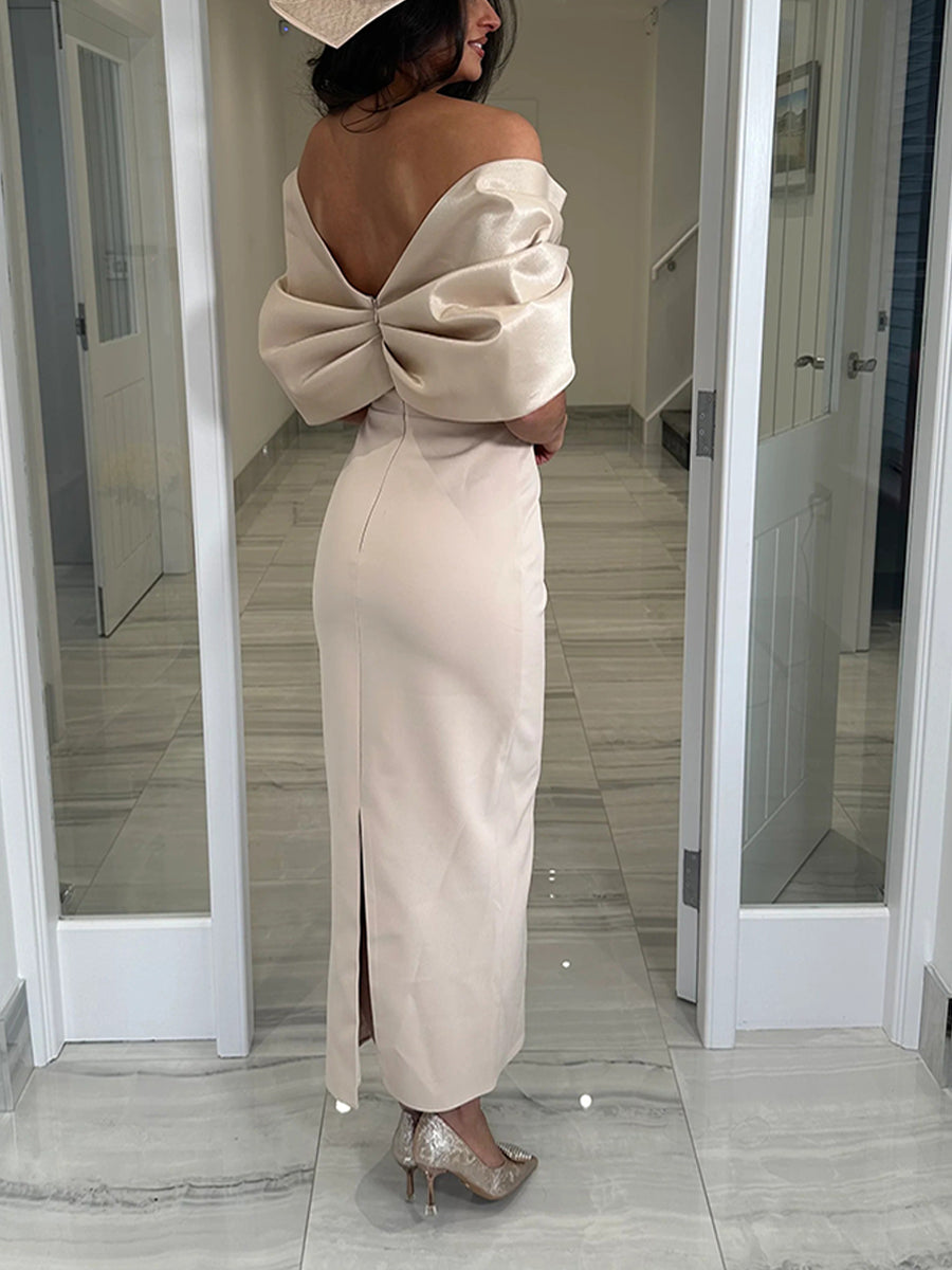 Sheath/Column Sweetheart 1/2 Sleeves Pleated Ankle-Length Stretch Crepe Mother of the Bride Dresses