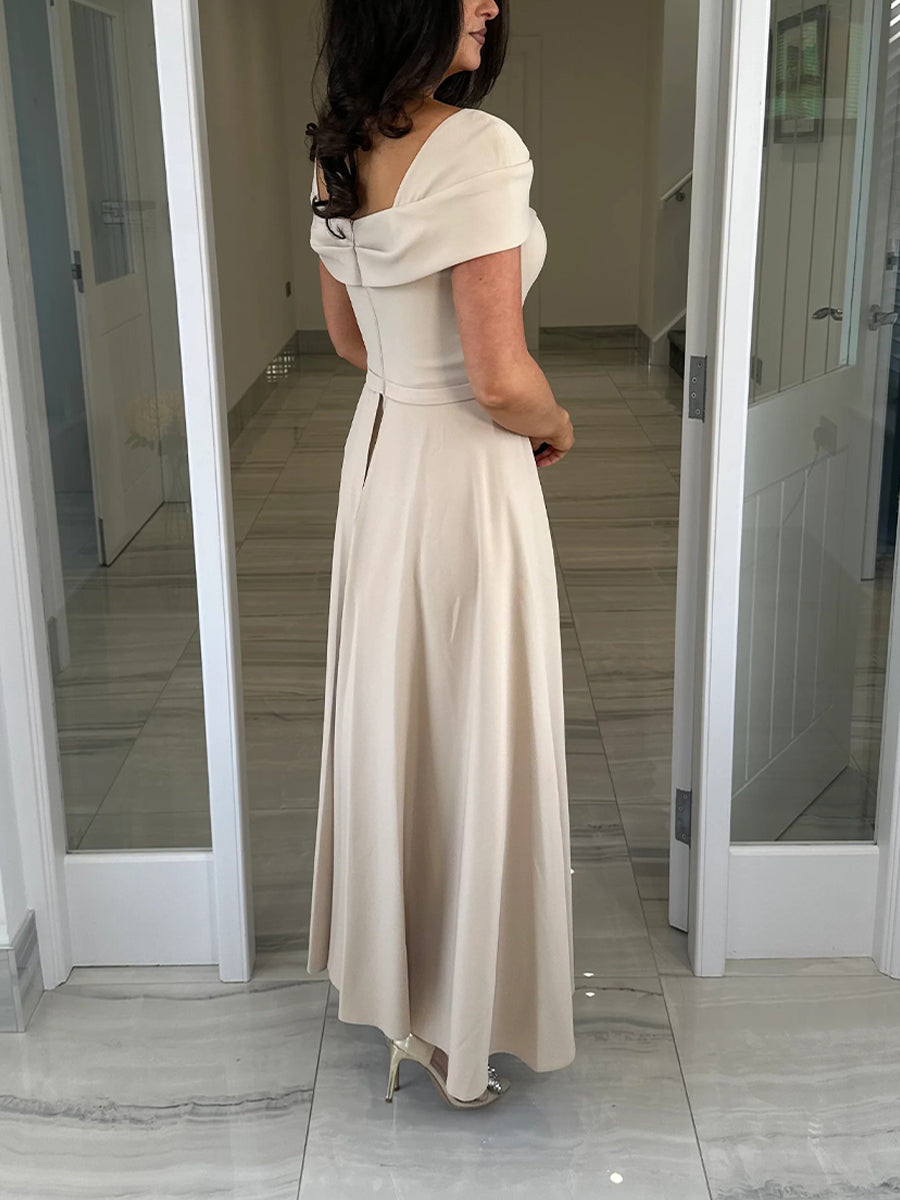 Sheath/Column Straight Short Sleeves Bow Ankle-Length Stretch Crepe Mother of the Bride Dresses