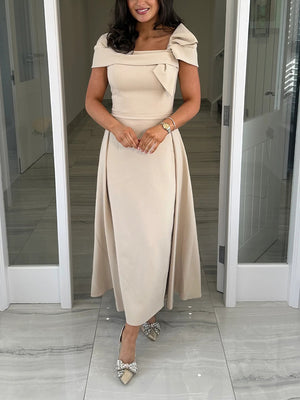 Sheath/Column Straight Short Sleeves Bow Ankle-Length Stretch Crepe Mother of the Bride Dresses