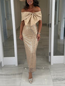 Sheath/Column Straight 1/2 Sleeves Bow Ankle-Length Sequins Mother of the Bride Dresses