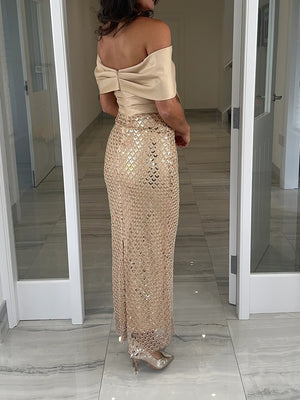 Sheath/Column Straight 1/2 Sleeves Bow Ankle-Length Sequins Mother of the Bride Dresses