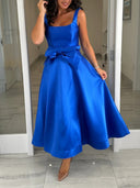 A-line/Princess Straps Bow Ankle-Length Satin Mother of the Bride Dresses
