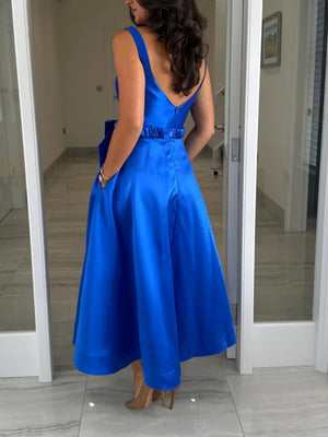 A-line/Princess Straps Bow Ankle-Length Satin Mother of the Bride Dresses