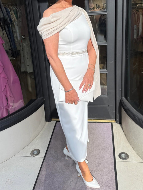 Sheath/Column One-Shoulder Ruffles Ankle-Length Satin Mother of the Bride Dresses