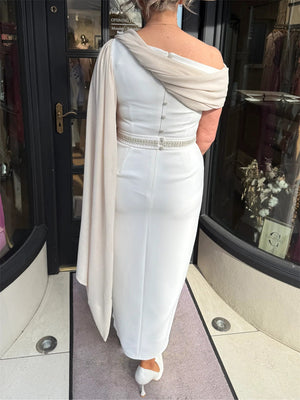 Sheath/Column One-Shoulder Ruffles Ankle-Length Satin Mother of the Bride Dresses