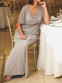 Sheath/Column Scoop Short Sleeves Sequin Floor-Length Mother of the Bride Dresses