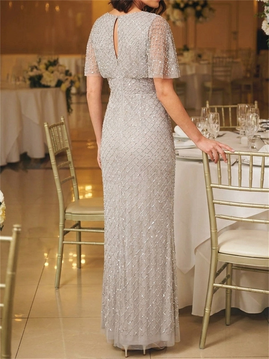 Sheath/Column Scoop Short Sleeves Sequin Floor-Length Mother of the Bride Dresses