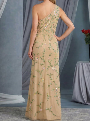 A-line/Princess One-Shoulder Embroidery Asymmetrical Mother of the Bride Dresses