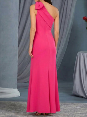 Sheath/Column One-Shoulder Bow Floor-Length Stretch Crepe Mother of the Bride Dresses