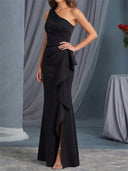 Sheath/Column One-Shoulder Pleated Floor-Length Stretch Crepe Mother of the Bride Dresses