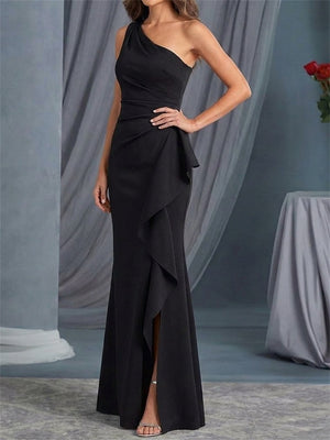 Sheath/Column One-Shoulder Pleated Floor-Length Stretch Crepe Mother of the Bride Dresses