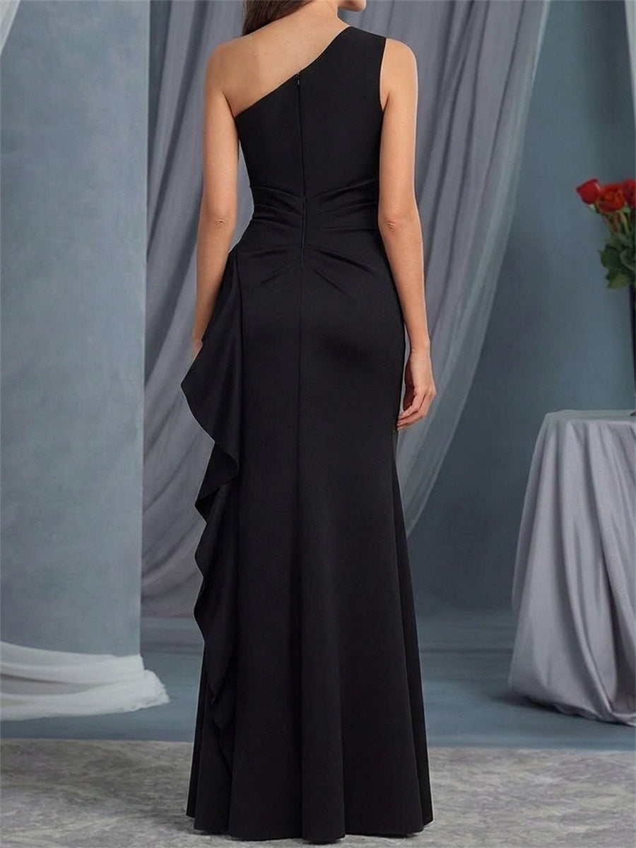Sheath/Column One-Shoulder Pleated Floor-Length Stretch Crepe Mother of the Bride Dresses