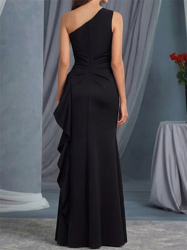 Sheath/Column One-Shoulder Pleated Floor-Length Stretch Crepe Mother of the Bride Dresses