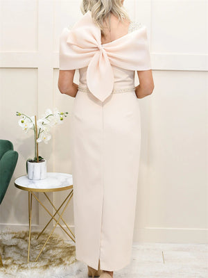 Sheath/Column Scoop Short Sleeves Bow Ankle-Length Organza Mother of the Bride Dresses