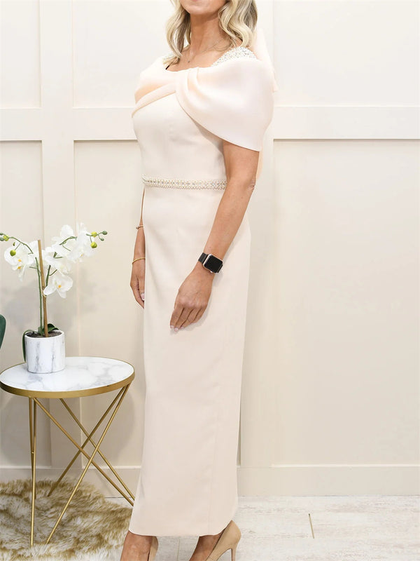 Sheath/Column Scoop Short Sleeves Bow Ankle-Length Organza Mother of the Bride Dresses