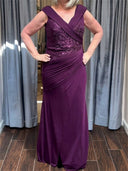 Sheath/Column V-neck Appliques Lace Floor-Length Jersey Mother of the Bride Dresses