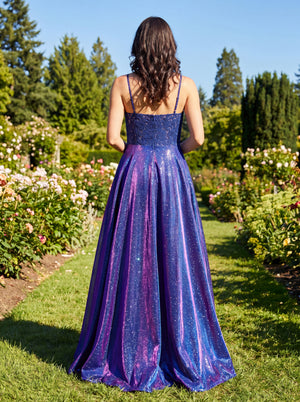 A-line/Princess Spaghetti Straps Pleated Floor-Length Prom Dresses