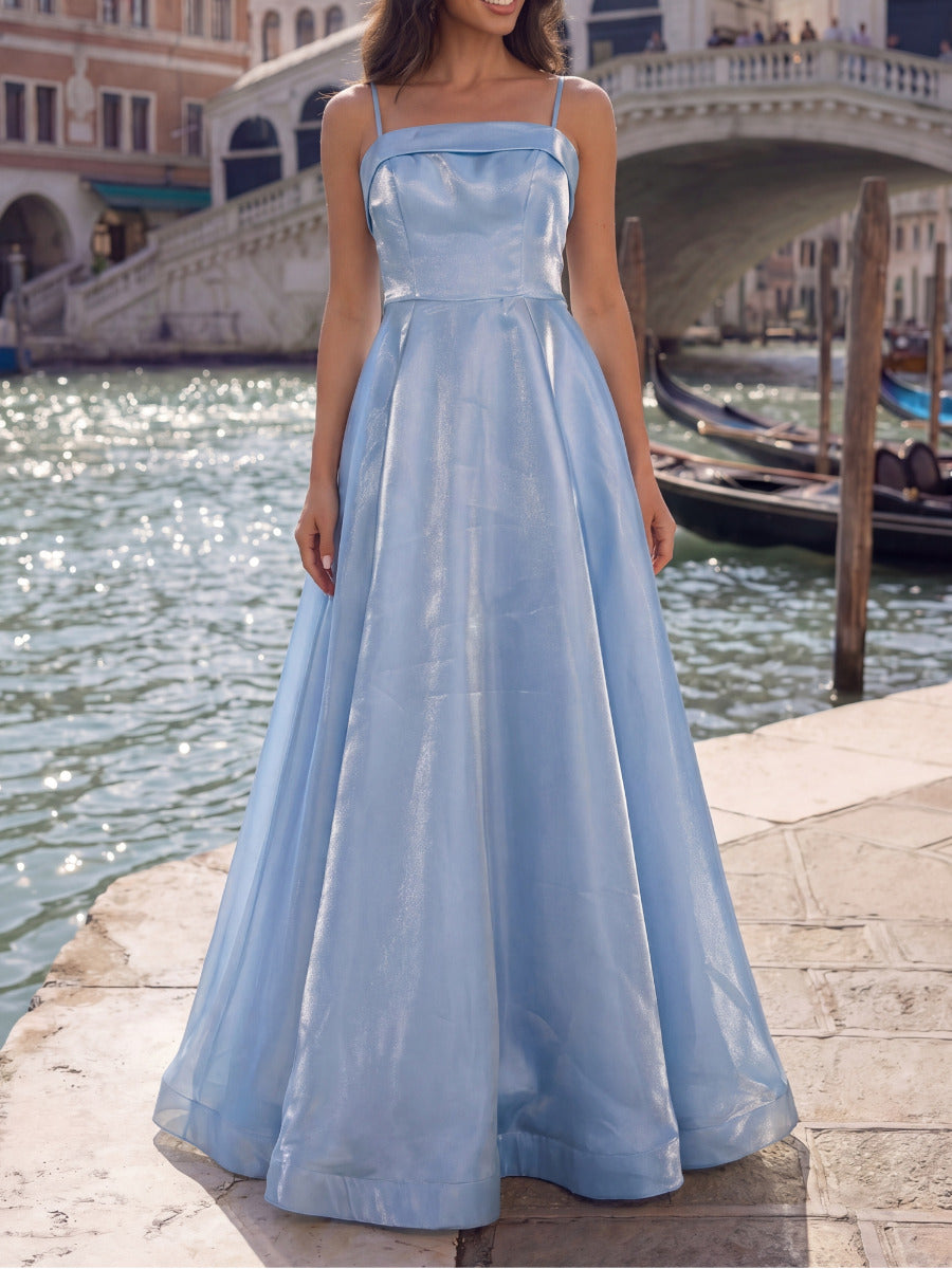 A-line/Princess Spaghetti Straps Bow Floor-Length Prom Dresses