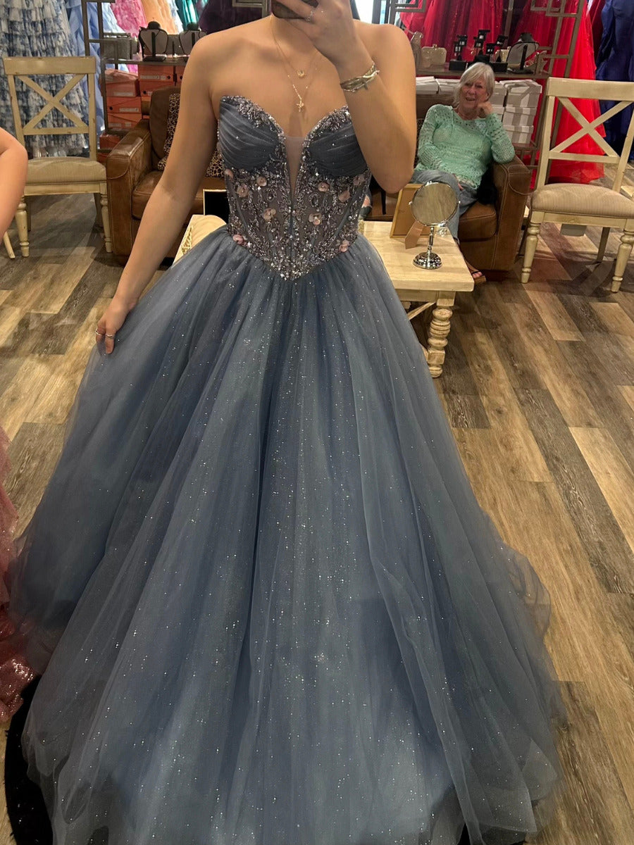 Ball-Gown Sweetheart Beading Floor-Length Tulle Prom Dresses
