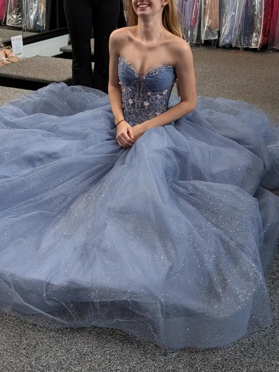 Ball-Gown Sweetheart Beading Floor-Length Tulle Prom Dresses