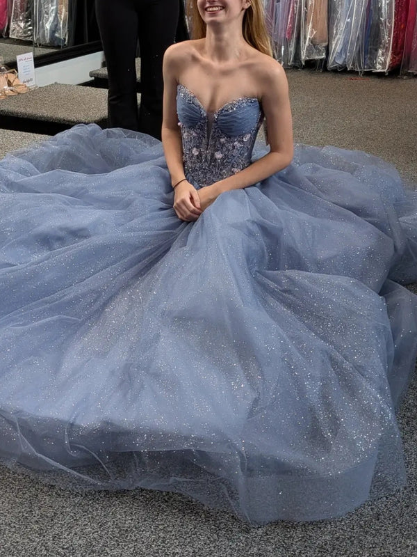 Ball-Gown Sweetheart Beading Floor-Length Tulle Prom Dresses