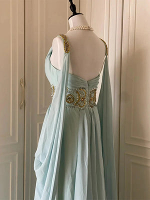 A-line/Princess V-neck Beading Floor-Length Chiffon Prom Dresses