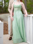 A-line/Princess Spaghetti Straps Appliques Lace Floor-Length Tulle Prom Dresses