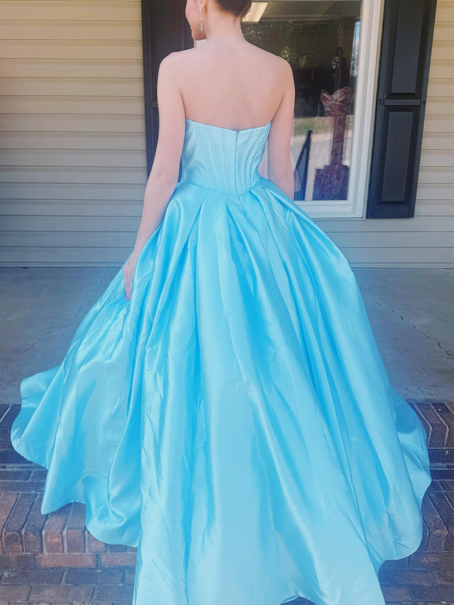 Ball-Gown Sweetheart Hand-Made Flower Floor-Length Satin Prom Dresses