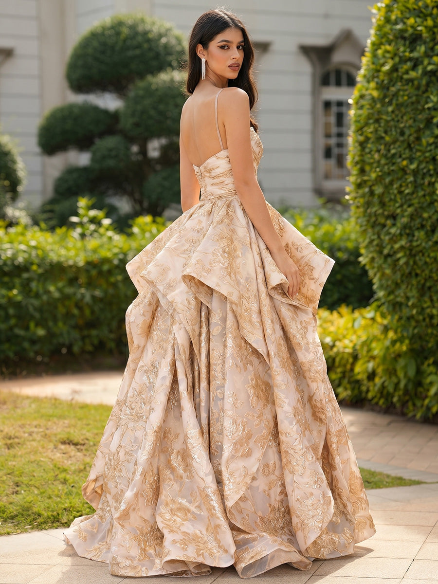 A-line/Princess Halter Cascading Ruffles Floor-Length Prom Dresses