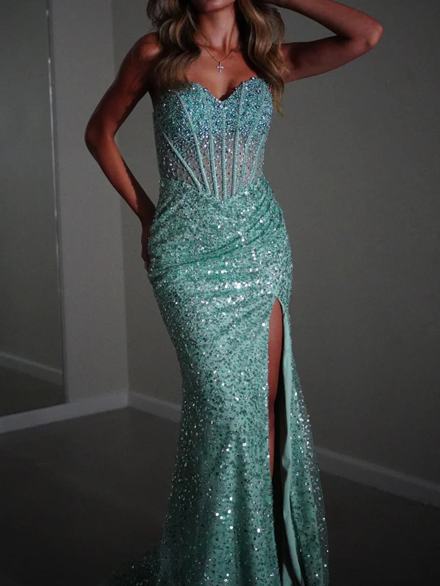 Sheath/Column Sweetheart Sequin Sweep Train Prom Dresses