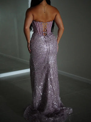 Sheath/Column Sweetheart Sequin Sweep Train Prom Dresses