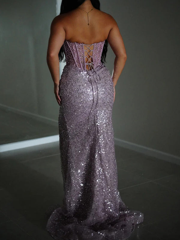 Sheath/Column Sweetheart Sequin Sweep Train Prom Dresses