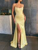 Sheath/Column Straight Lace Floor-Length Satin Prom Dresses